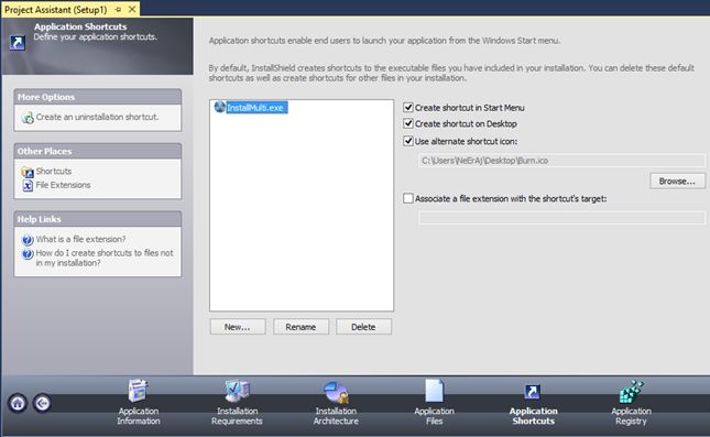 Create an Uninstallation shoutcut